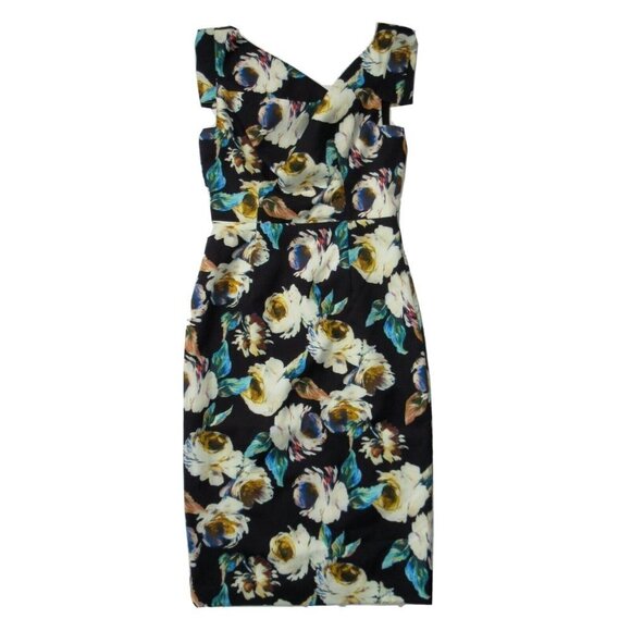 NWT Black Halo Jackie O in Black Holographic Floral Stretch Sheath Dress 2 - Picture 1 of 6